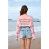 Spring/summer New Women's Cut-out Stripe Stitching Foreign Trade Sexy Bikini Beach Blouse