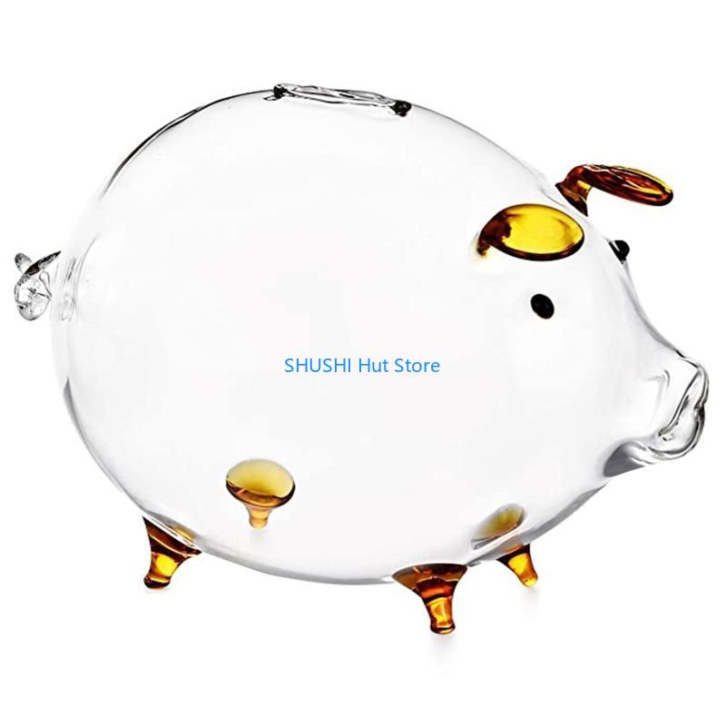 

Pig Piggy Money Boxes Coin Saving Box Transparent Glass Souvenir Birth D57B коричневий