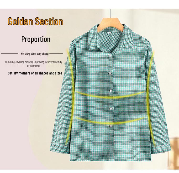 Spring Plaid Cotton Shirt for Young, Middle-Aged, and Elderly Women: Long-Sleeve Casual Wear