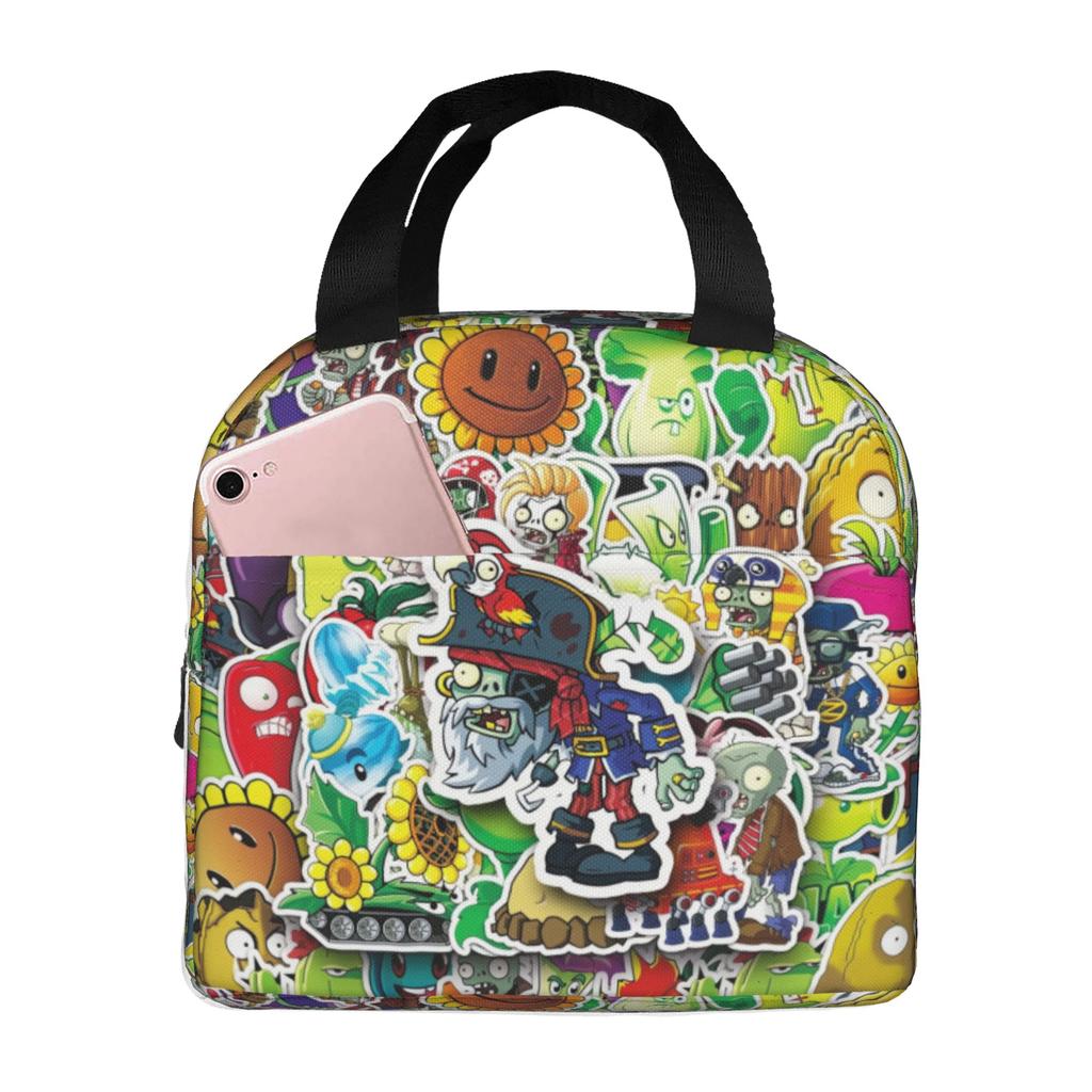 Pflanzen vs. Zombies Spiel Isolierte Lunchtasche für Damen Tragbar Thermokühlertasche Mittagessen Tasche Schule