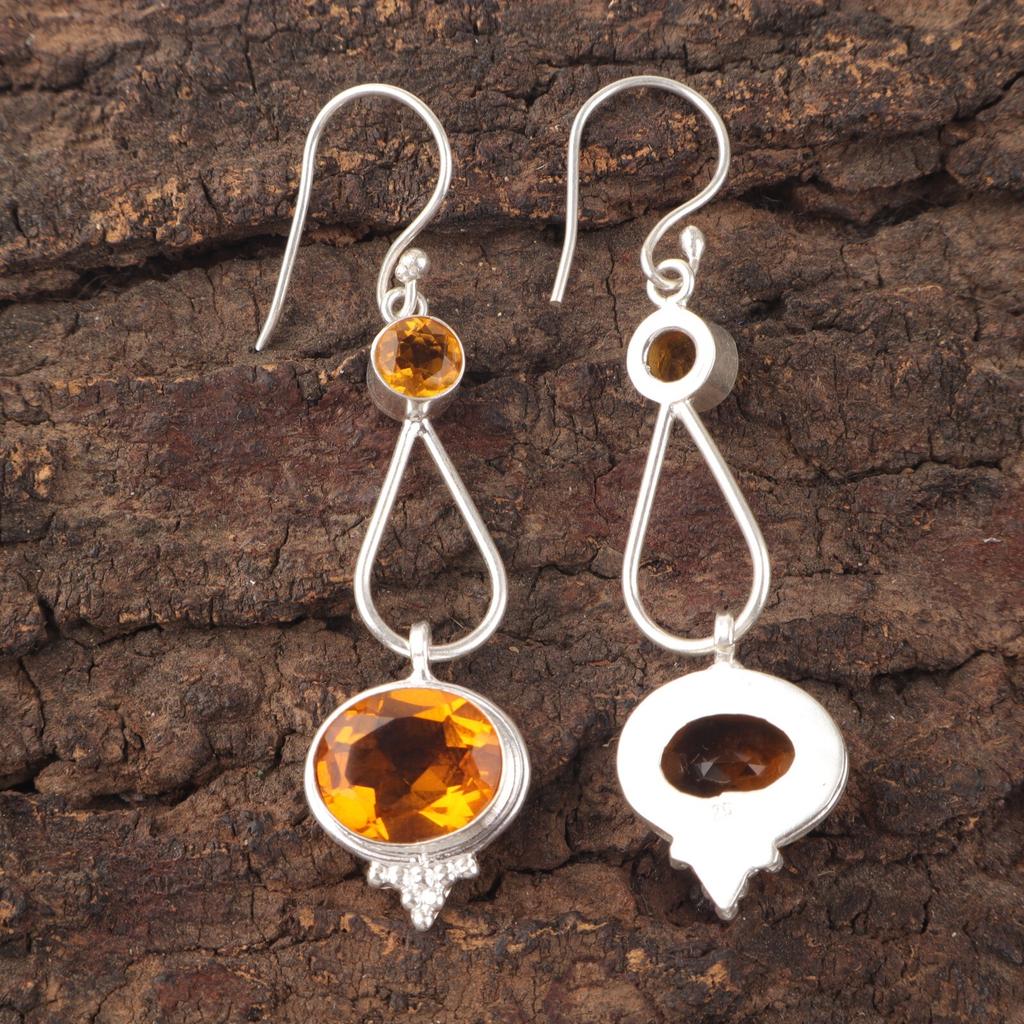 Natural Citrine Gemstone 925 Sterling Silver Jewelry Partywear Earrings 2.50" EE-132-5