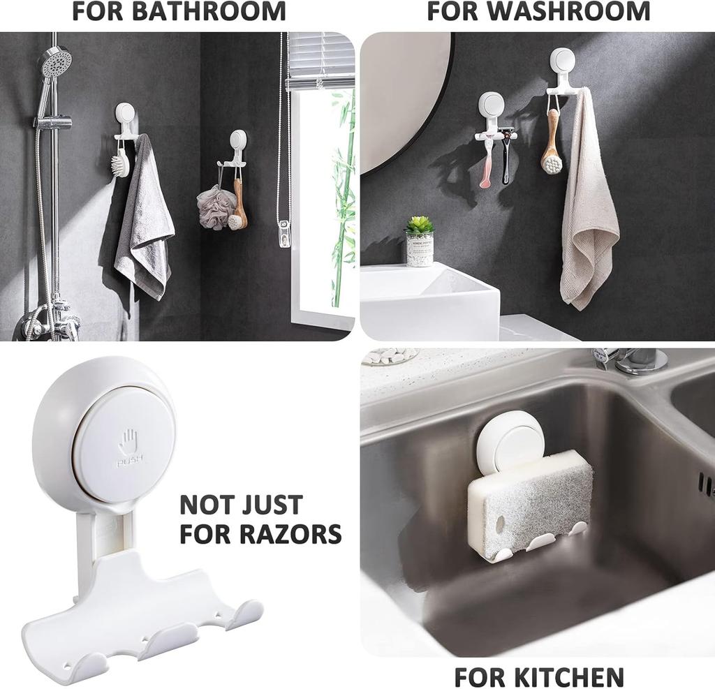 Shower Razor Hooks for Bathroom Kitchen Shower Hooks Suction Cup Hook Powerful Vacuum Suction Hooks Removable and Reusable