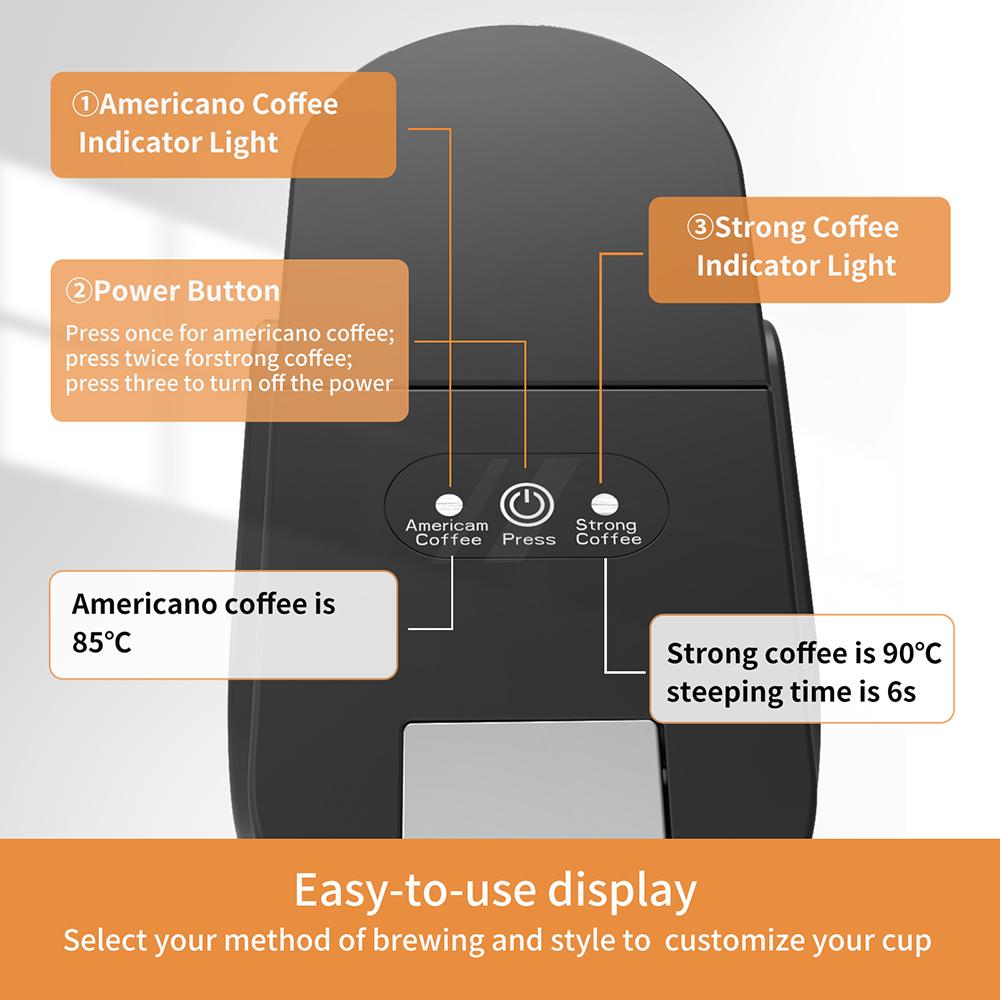 350ML Single Serve K Capsule Coffee Maker Black Coffee Machine for K-Pod & Ground Coffee Tea