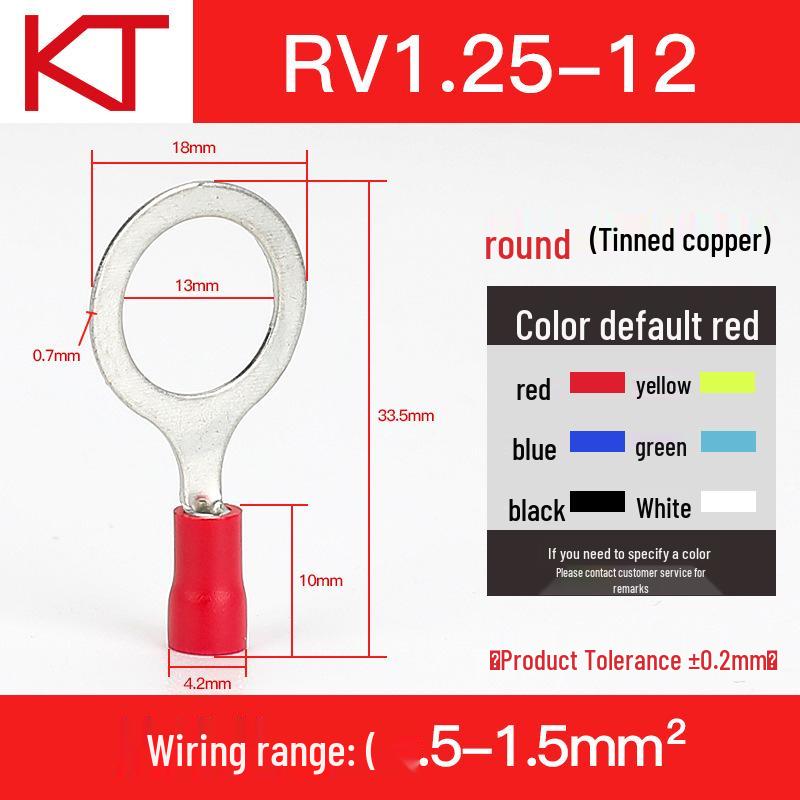 Kaisheng Round Pre-insulated Copper Terminal Lug RV1.25-3.5-4-5-6-8-10-12