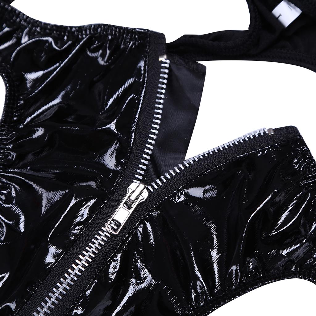 Muži Lakovaná kůže Spodní prádlo Přední Zip Boule Pouch Kalhotky Bikiny Spodní prádlo Tanga Exotické kalhotky
