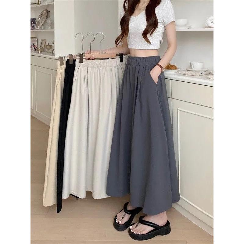 Yamamoto Autumn High-Waist Pleated A-Line Midi Skirt