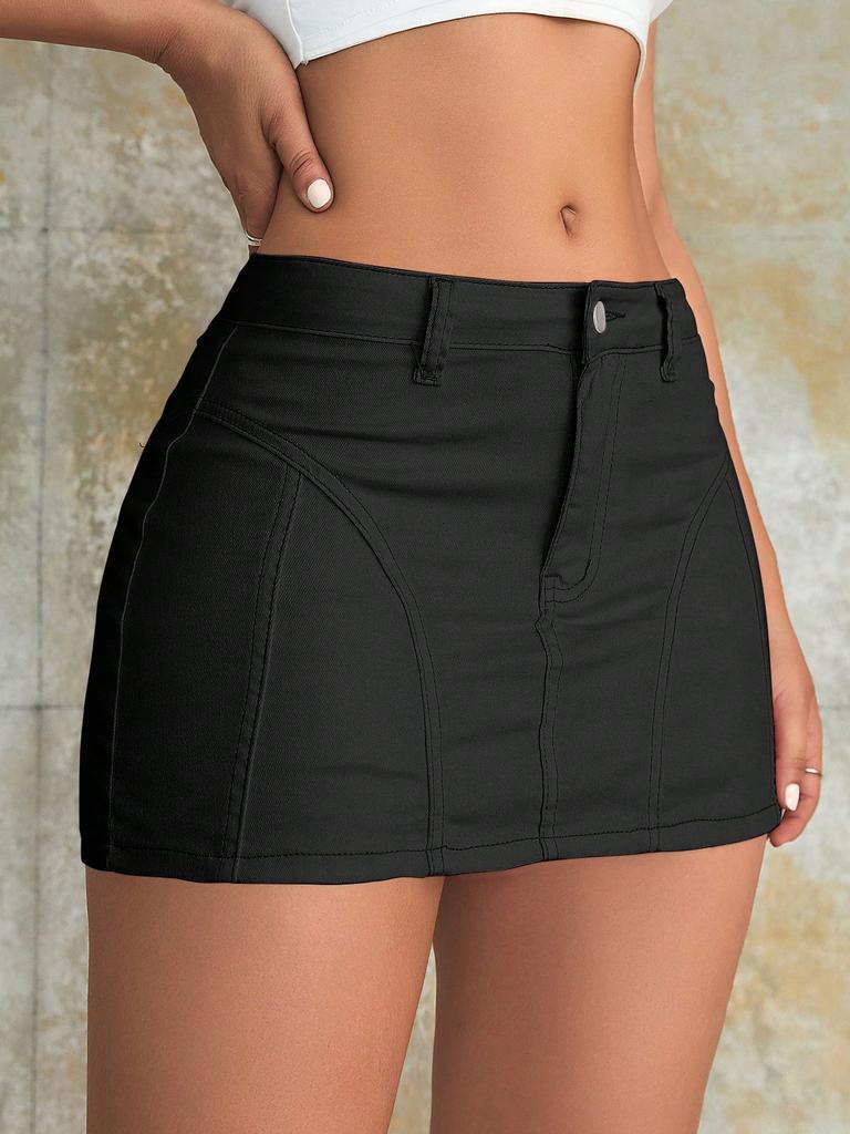 Rose Beauty A WomenY2K Street Solid Seam Detail Stretchy High Waist Denim Mini Skirt Casual Slimming Jeans Skirts