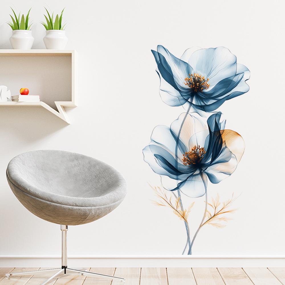Large Blue Flower Wall Sticker Self Adhesive Removable Wall Decal for Living Room Entrance Bedroom Home Decoration