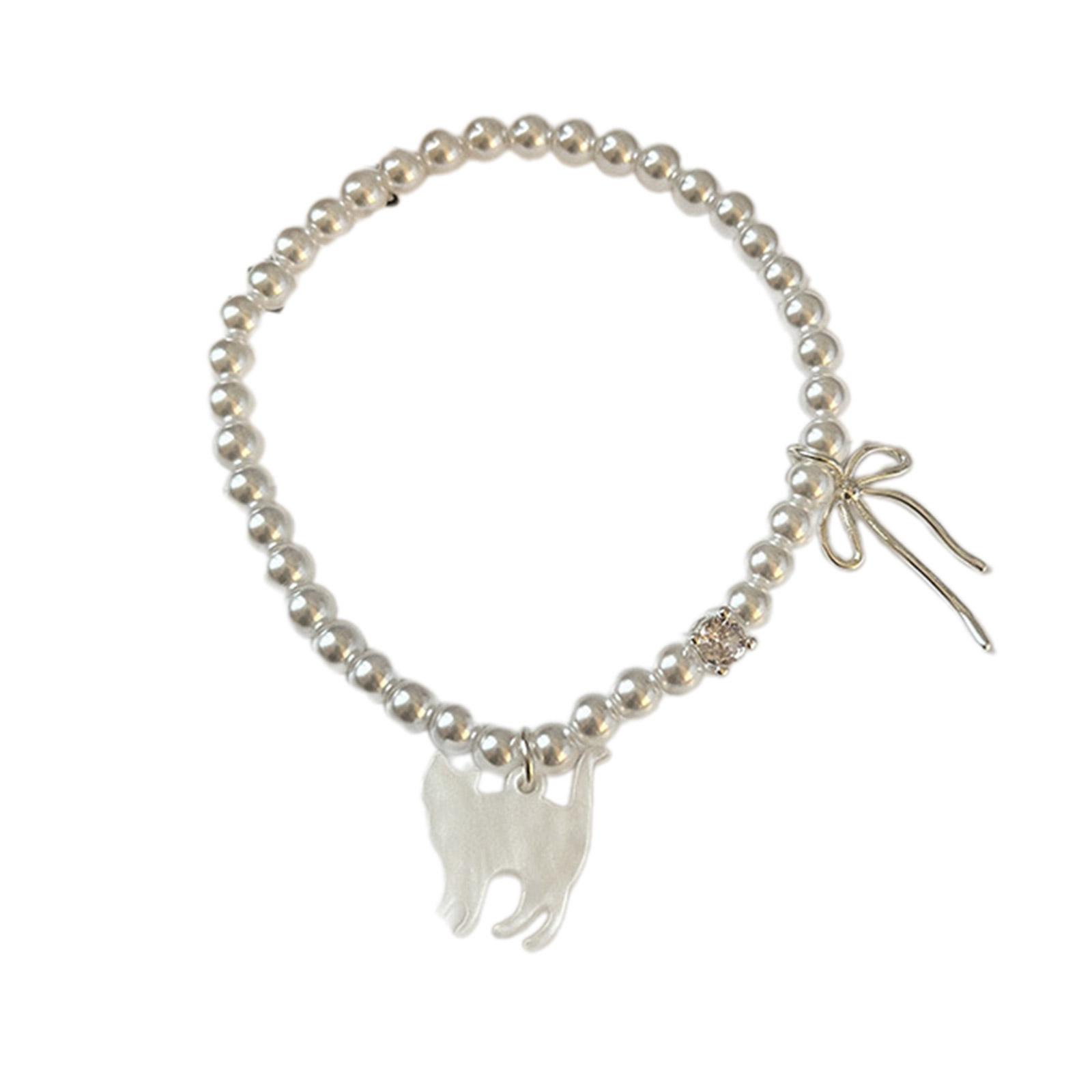 

Сладкий браслет с бантом, регулируемый браслет, модные украшения на запястье, элегантный браслет с подвеской в ​​виде кошек, браслет для женщин и девочек белый