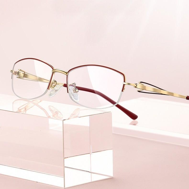 New red and gold half-frame reading glasses high definition anti-blue light women's fashion elegant age-reducing young advanced glasses