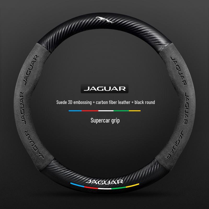 Universal Suede Carbon Fiber Steering Wheel Cover for Jaguar XEL, XFL, F-PACE, XJ – Four Seasons Fit.