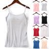 Women Sexy V Neck Adjustable Strap Camisole Top With Built In Padded Bra Sleeveless Tank Tops Basic Solid Vest Cami