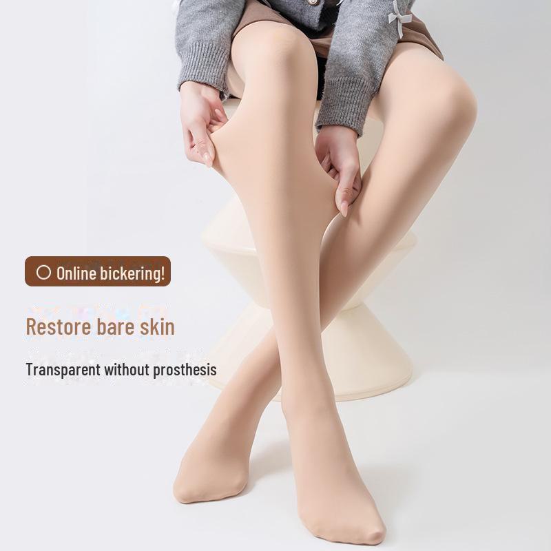 Women's Natural Nude Pantyhose with Velvet Lining - Thick, Flesh-Colored, Non-Slip for Autumn/Winter.