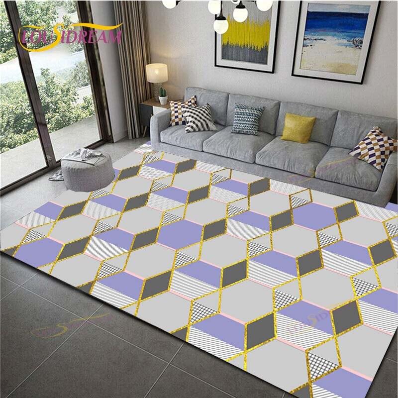 Geometric Carpet for Living Room Velvet Rug Kids Bedroom Bedside Rugs Soft Square Fluffy Carpets Home Sofa Table Decor Mat