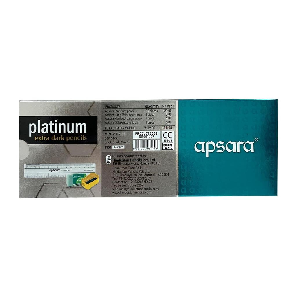 Apsara Platinum Pencil Value Pack Of 20 Extra Dark Lead Soft Wood School Writing Set For Students Academic Use