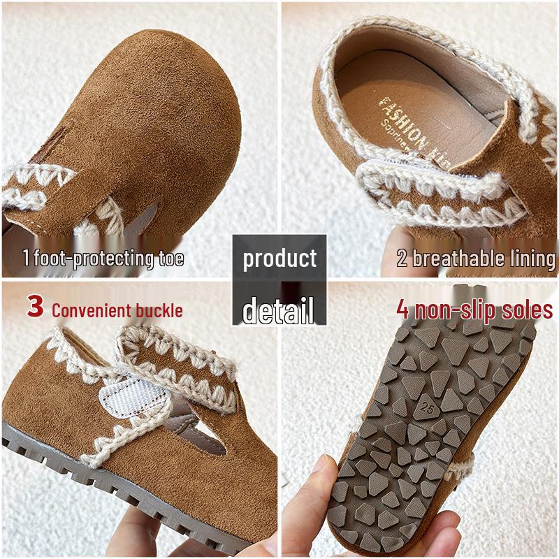 Girls' Winter Retro Fleece-Lined Non-Slip Birkenstock Loafers, Fashionable British Style