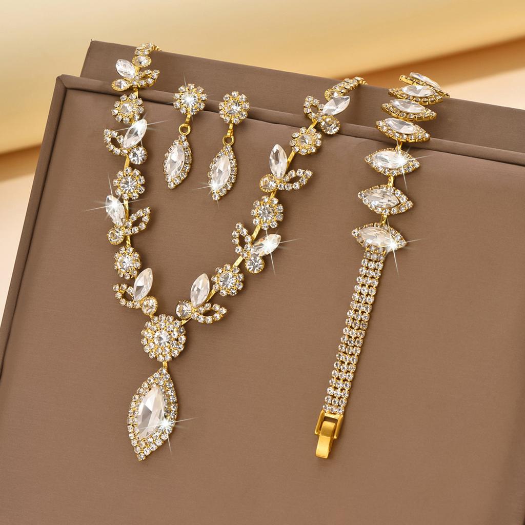 Bridal White Crystal Flower Jewelry Set, Banquet Wedding Dress Necklace Accessories