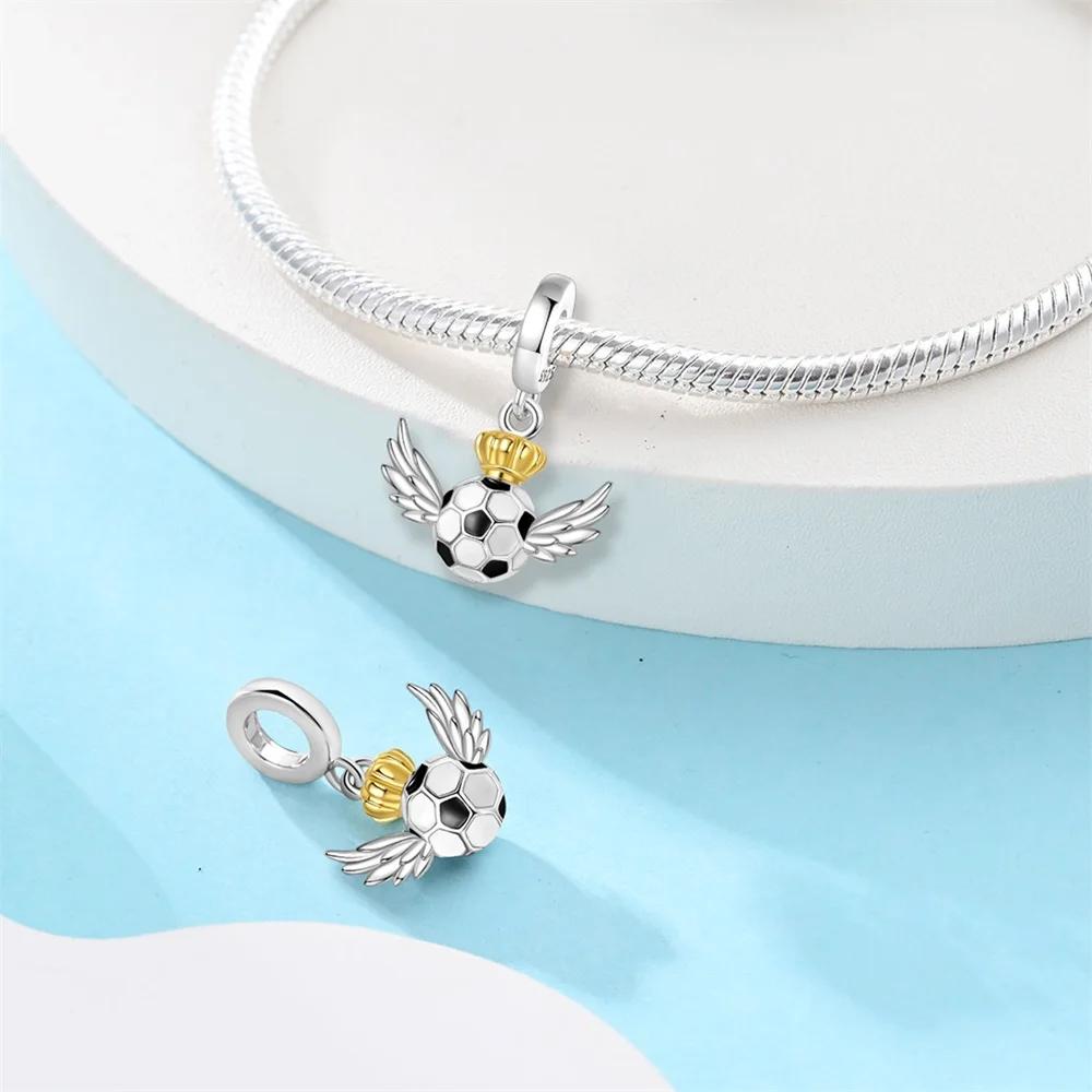 Charm-Perlen Anhänger Echte Kupferbeschichtete Glücklicher Fußball Gedenkanhänger Perlen Anhänger Kompatibel Mit Armbändern Diy Feines Geschenk Schmuck für Frauen