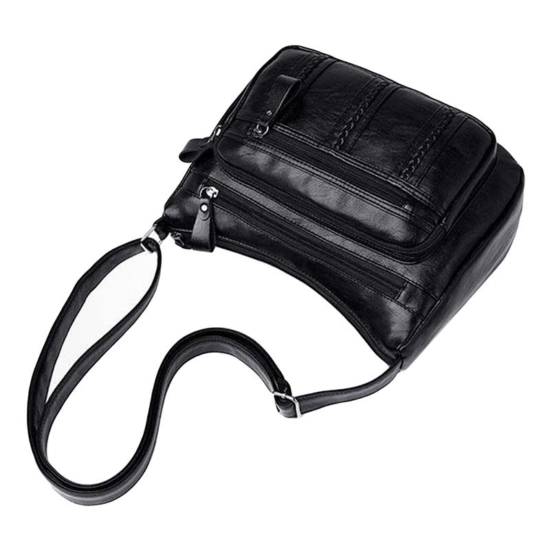 

Black PU Multi-layer Soft Leather Crossbody Bag Fashion Casual High-quality Multi-pocket Solid Color Shoulder Bag чёрный