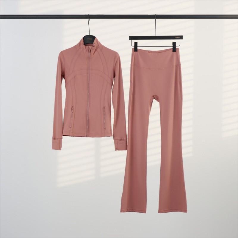Womens Stand Collar Jacket Flared Pants Set Casual Sporty All-Match Yoga Outfit