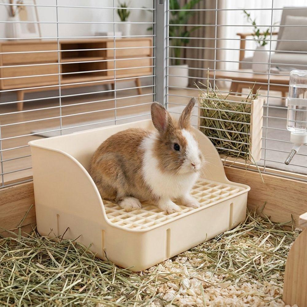 Anti Splashing Rabbit Litter Box Detachable Grids Small Animal Litter Pan  for Cage Use