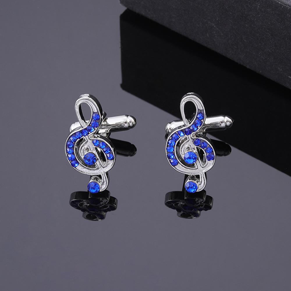 

Gold Silver Musical Note Cufflinks For Shirt Blue Black Crystal G Clef Treble Symbol Button For Music Teacher Lovers
