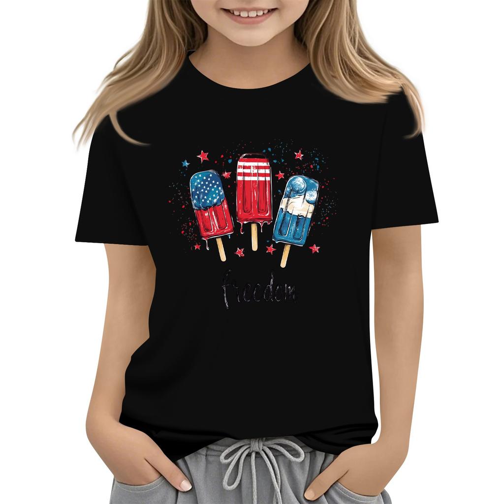 Dziecięca Okrągły Dekolt Koszulka z Krótkim Rękawem na Dzień Niepodległości Casual Top