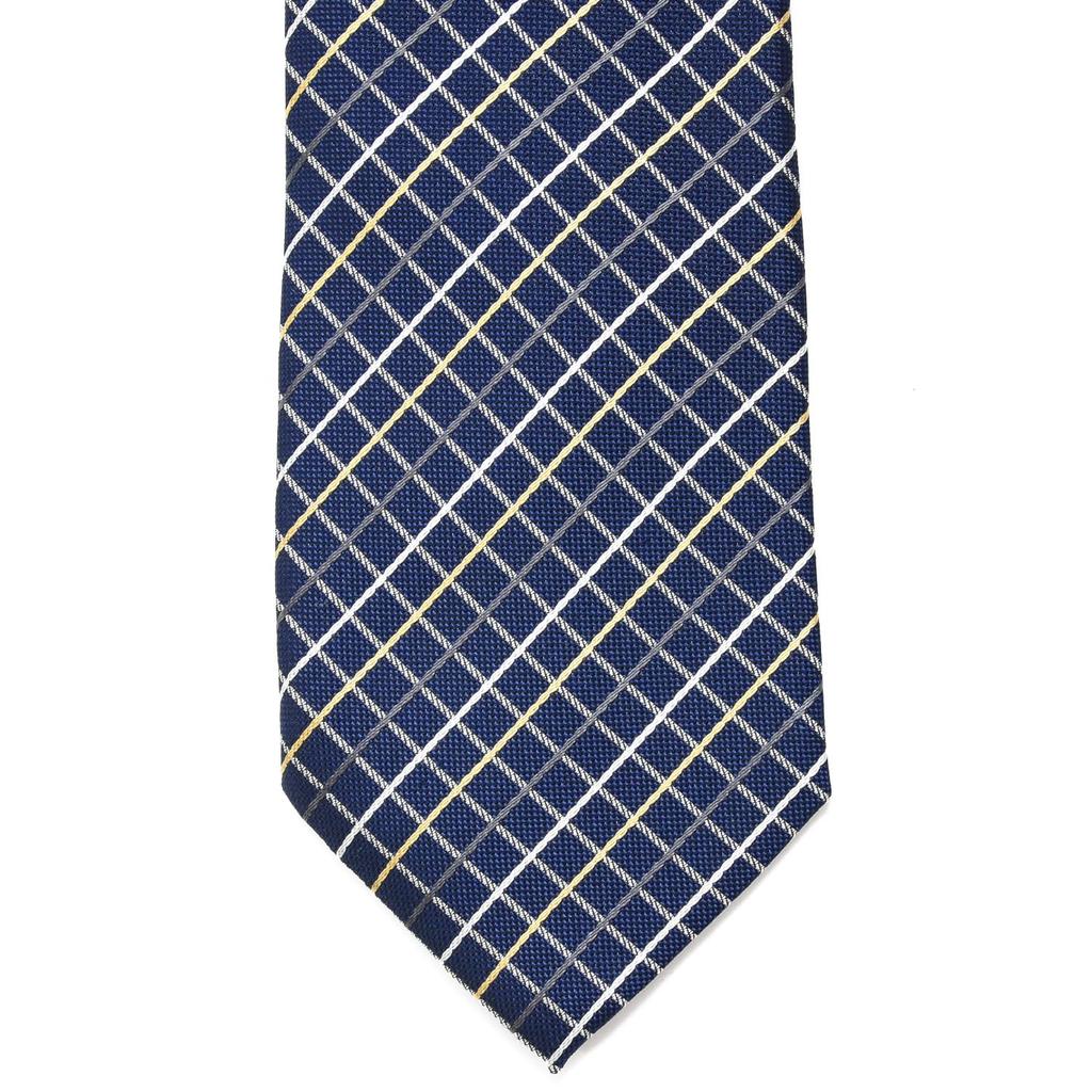 Michiko London Brand Made In Jacquard Check Necktie, Japan, Nishijin-ori Silk, 100% (Pattern C Navy)