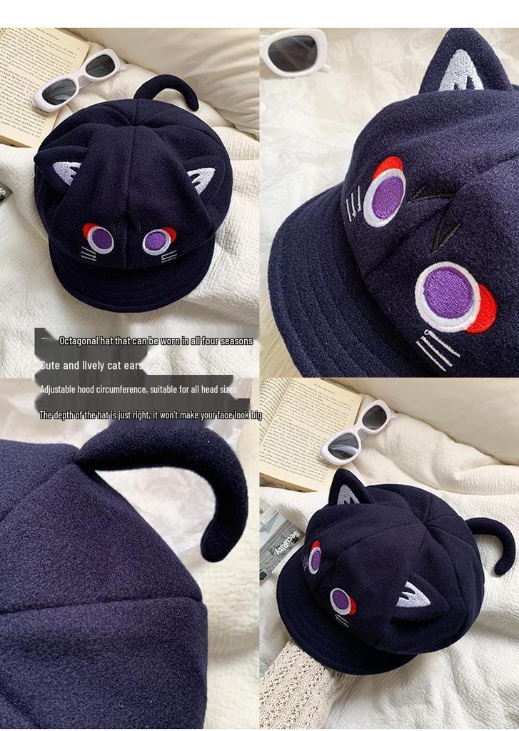 Wanderer Genshin Fairy Tale Cat Ear Cartoon Octagonal Beret for Women - Cute, Sweet, and Face-Slimming Versatile Hat