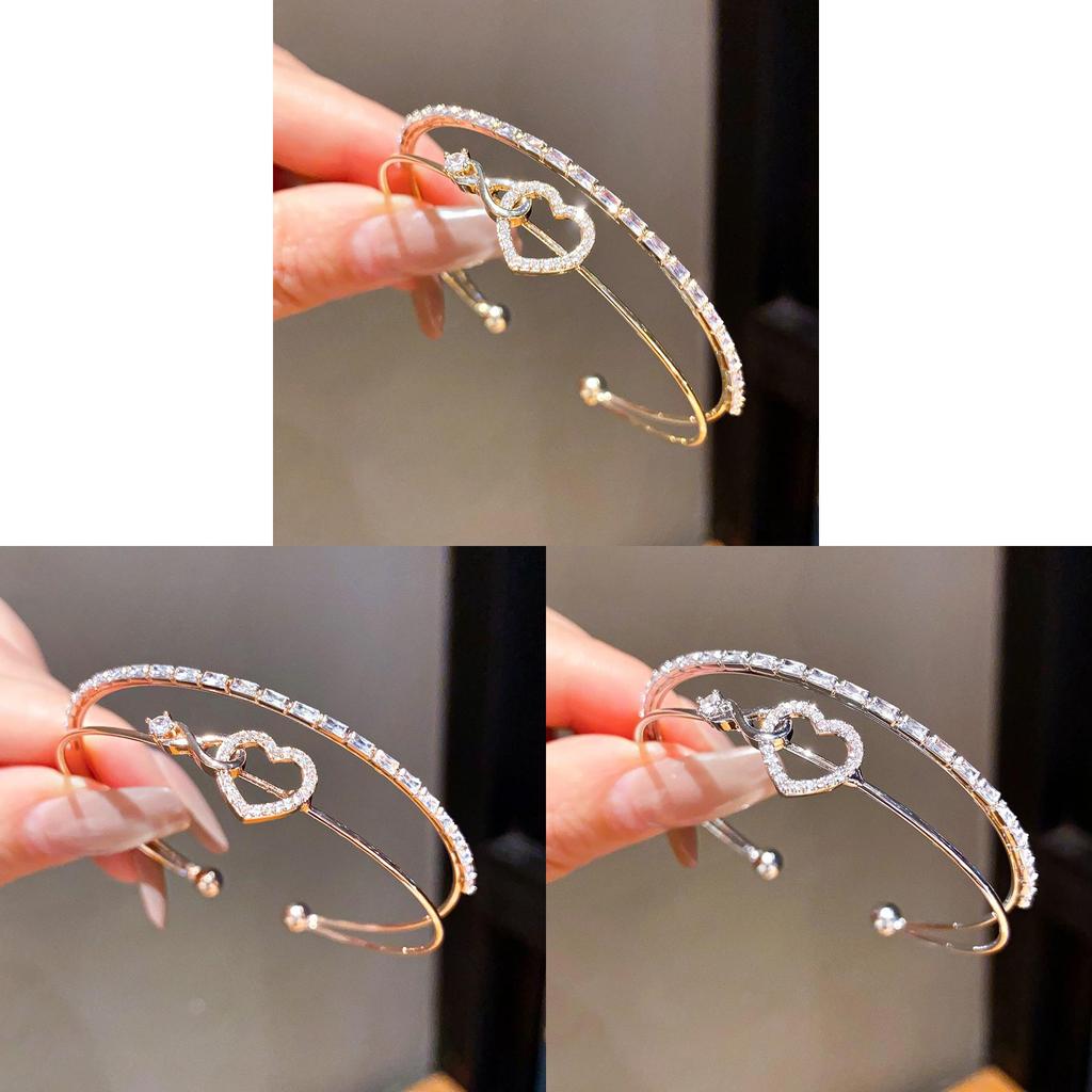Love Heart Geometric Double Layer Bracelet With Silver Plated Copper For Fashion Women Spring 2026