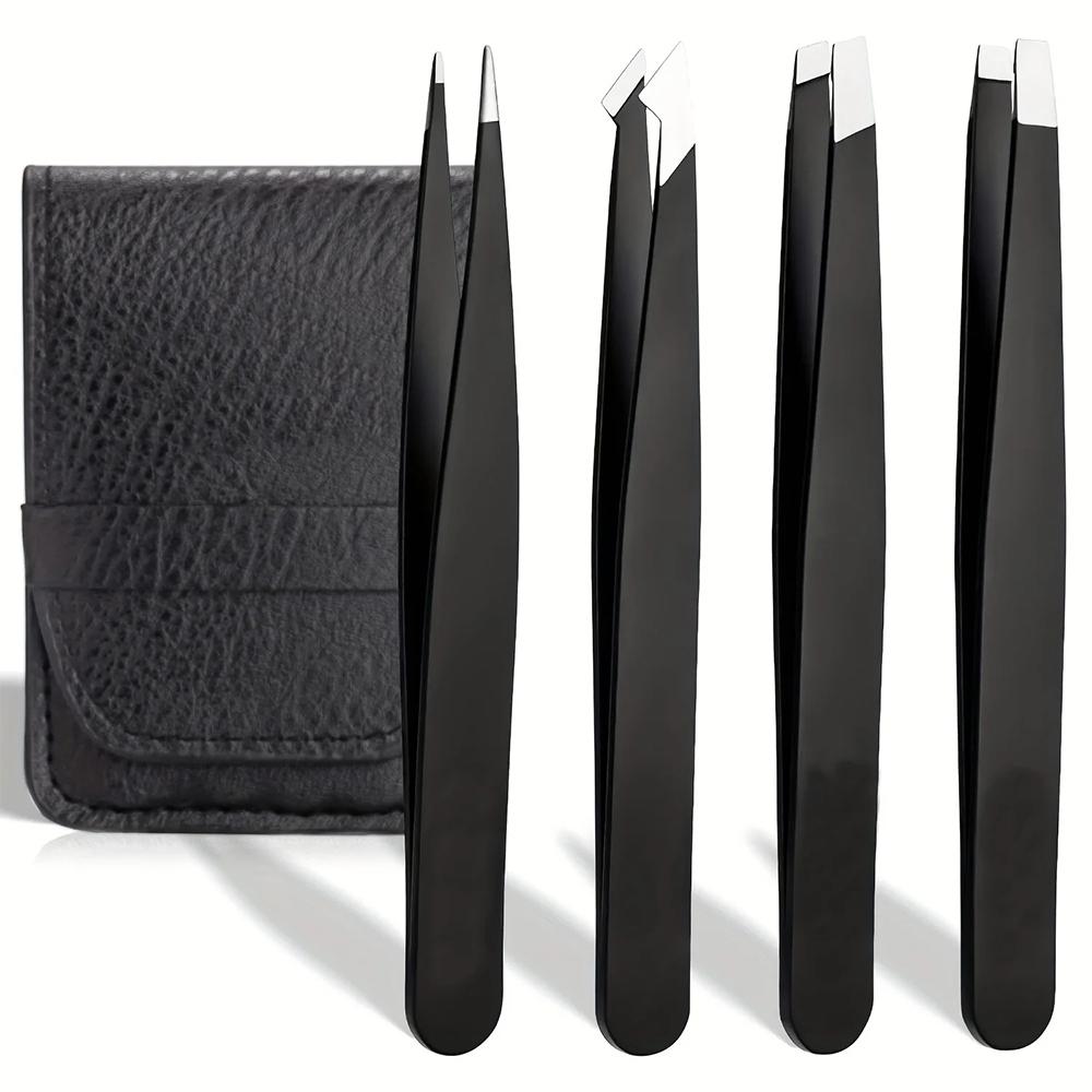 Tweezers Set 3-4pcs Stainless Steel Eyebrow Precision Sharp Tip Tweezers for Body Ingrown and Facial Hair Removal