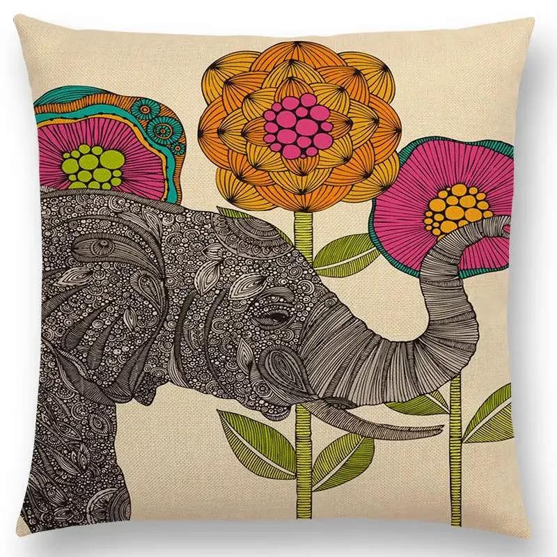 Hinduism Style Cushion Cover Mandalas Floral Animals Flower Deer Elephant Whale Bee Pig Pangolin Squirrel Frog Sofa Pillow Case
