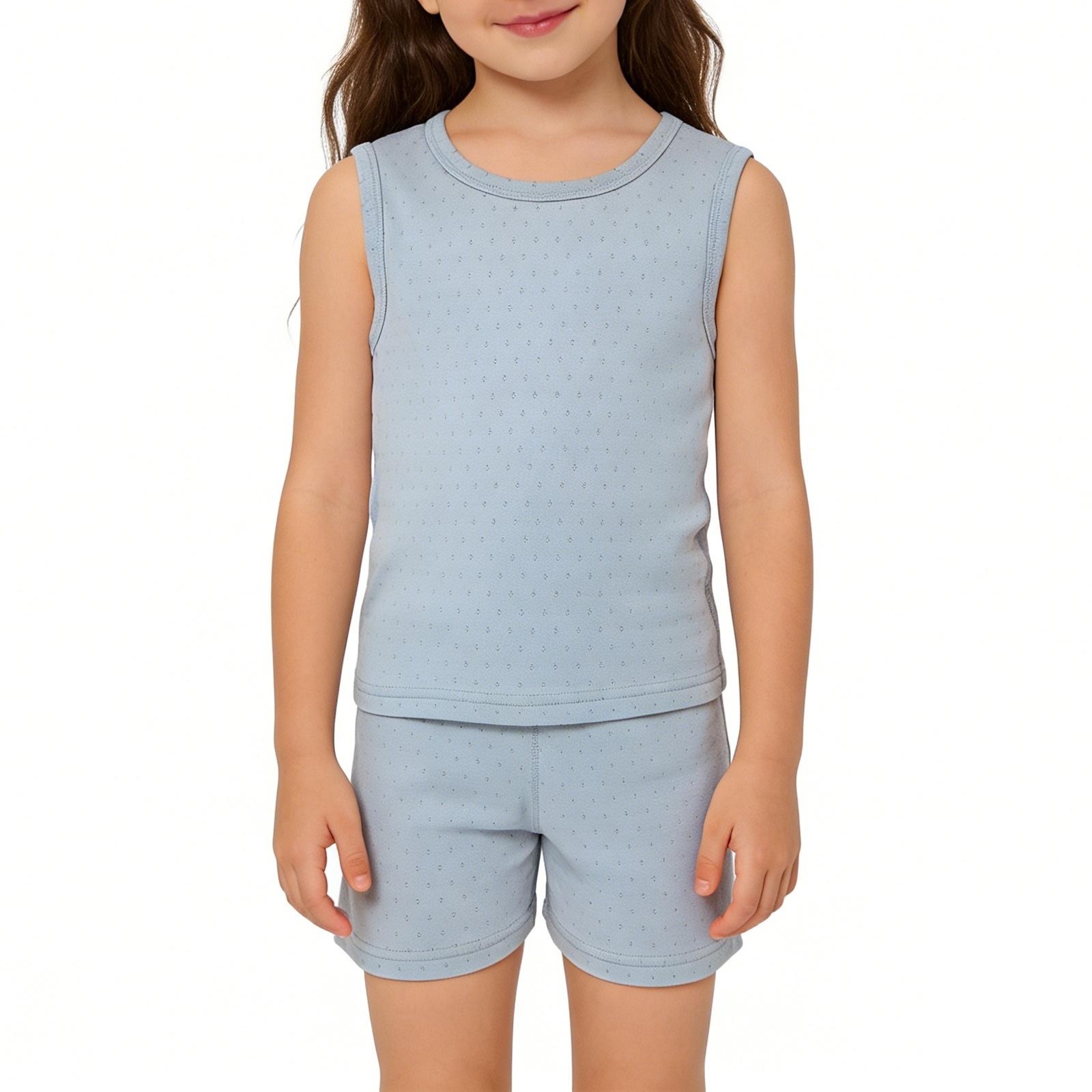 Children s Sweet Set Cute Vest Shorts Girls Sleeveless Casual Two-Piece Set 140 синий