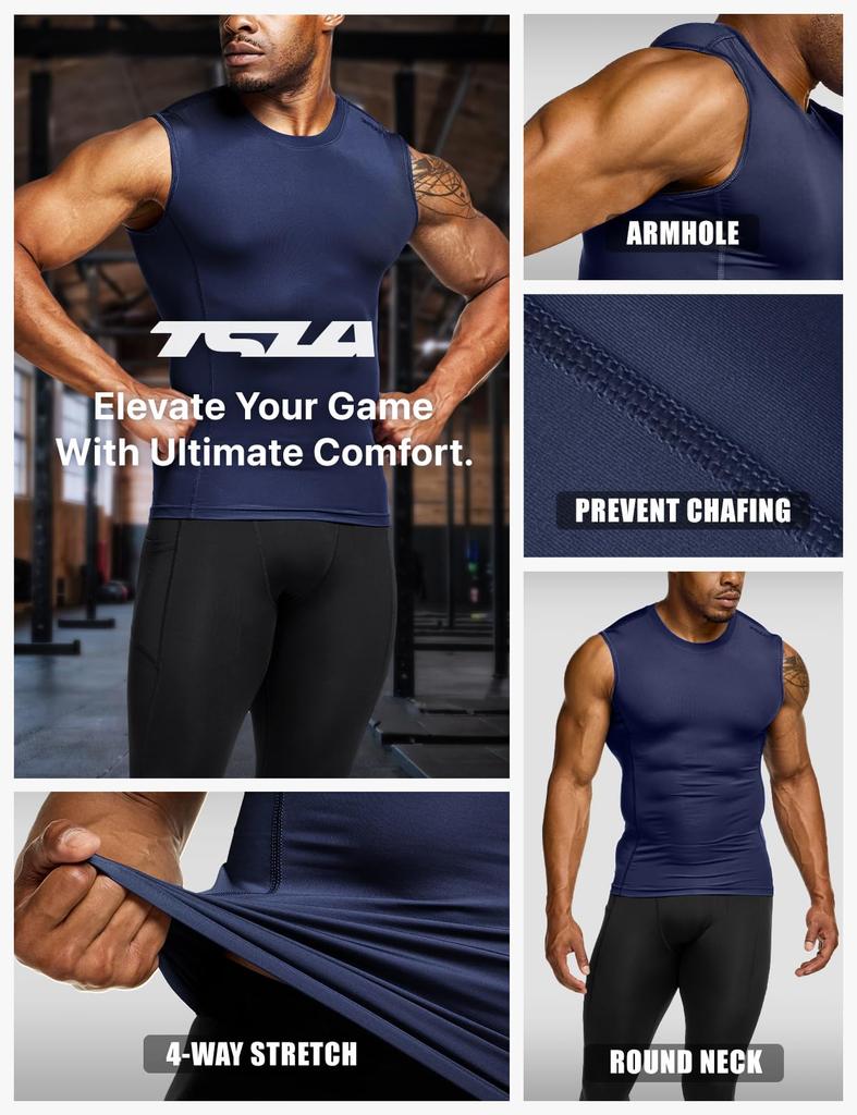 Tesla Sleeveless Compression Tank Top with UV Protection and Moisture Ideal for Base and Product Men's Quick-Drying Wicking, Running, Training,