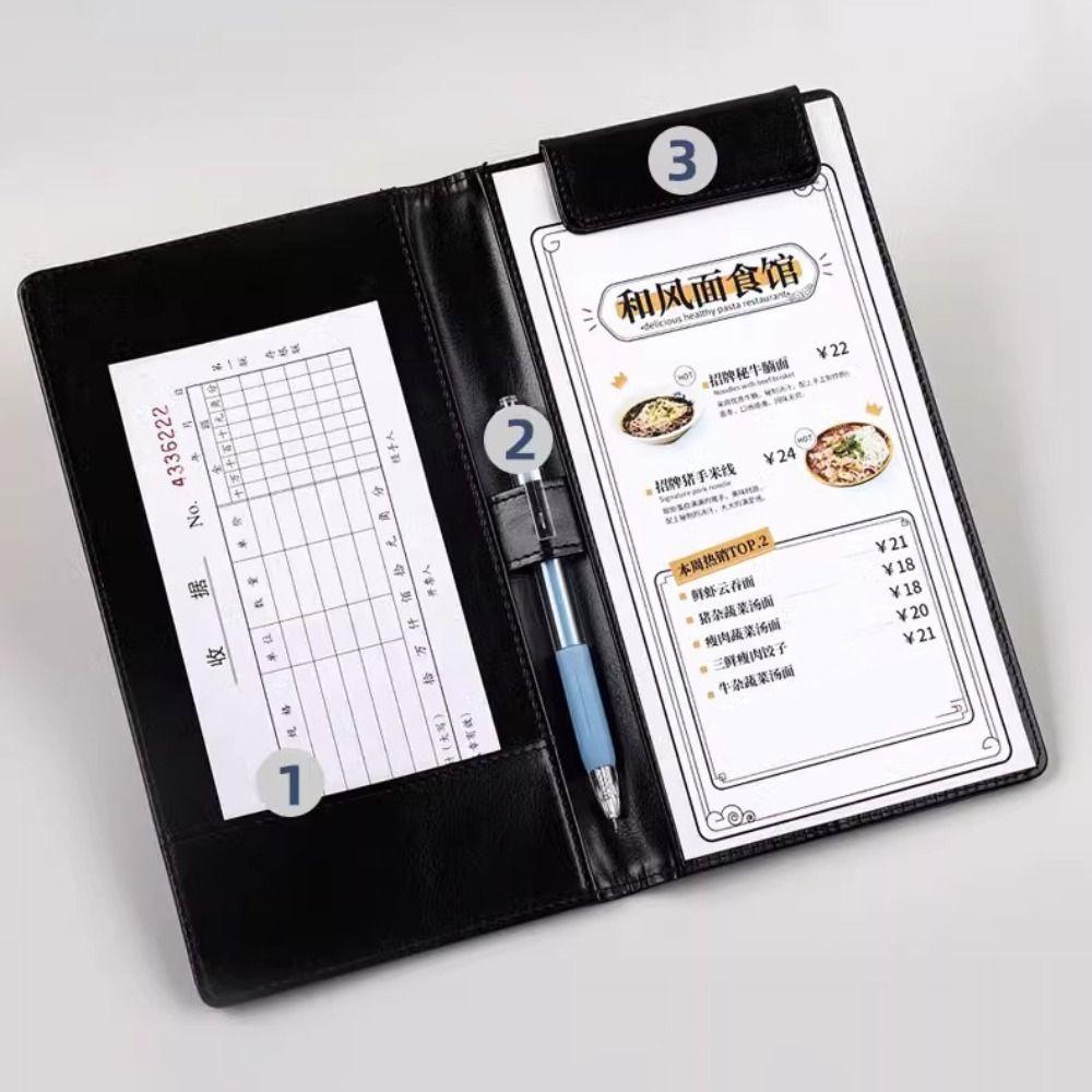 PU Leather Clipboard Document Clip Storage Slot Writing Pad Portable A6 File Folder  Restaurant