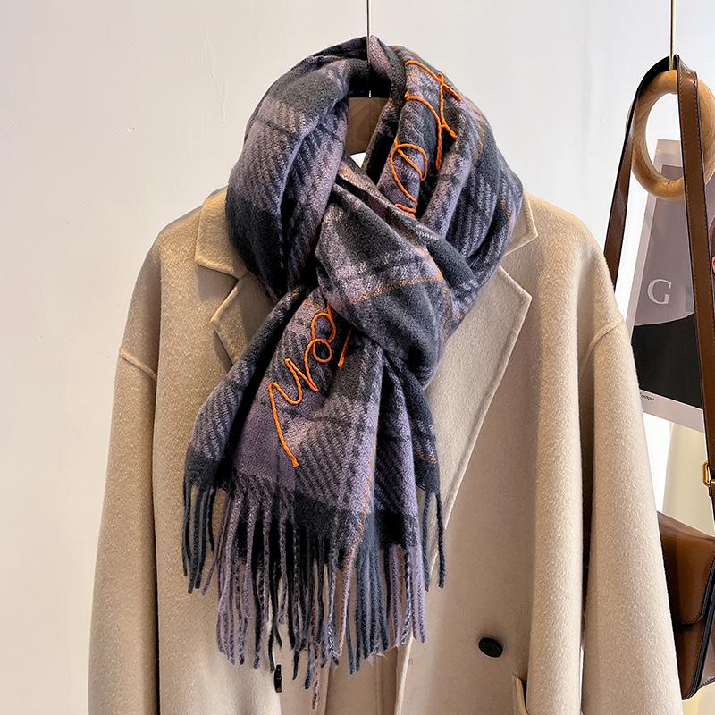College style red plaid scarf women's autumn and winter fashion versatile student couple pair of scarves men's long models