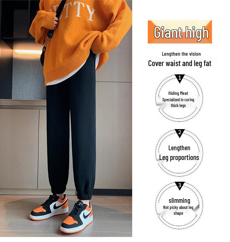 Plus Size Black Jogger Pants for Women - Slimming, Lightweight, Casual Sweatpants for Spring & Autumn, Ideal for Pear-Shaped Bodies