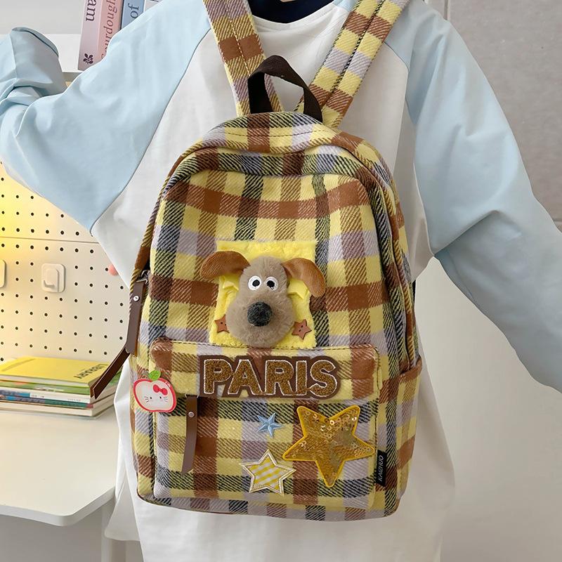 School BagsNew retro plaid for women's junior high school backpack for women's college students Backpacking travel Japanese ins student