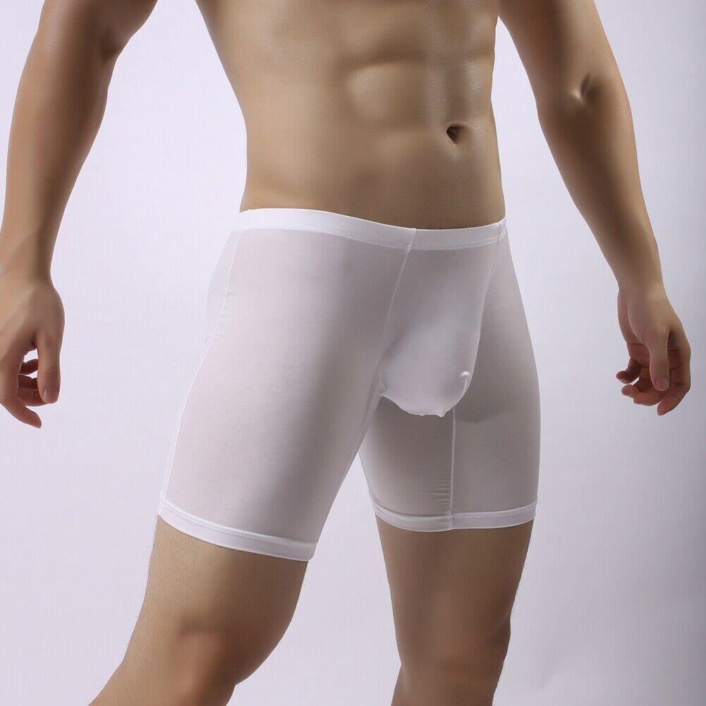 Men Long Leg Boxer Trunk Sport Breathable Bulge Pouch Briefs Ice Silk Underwear