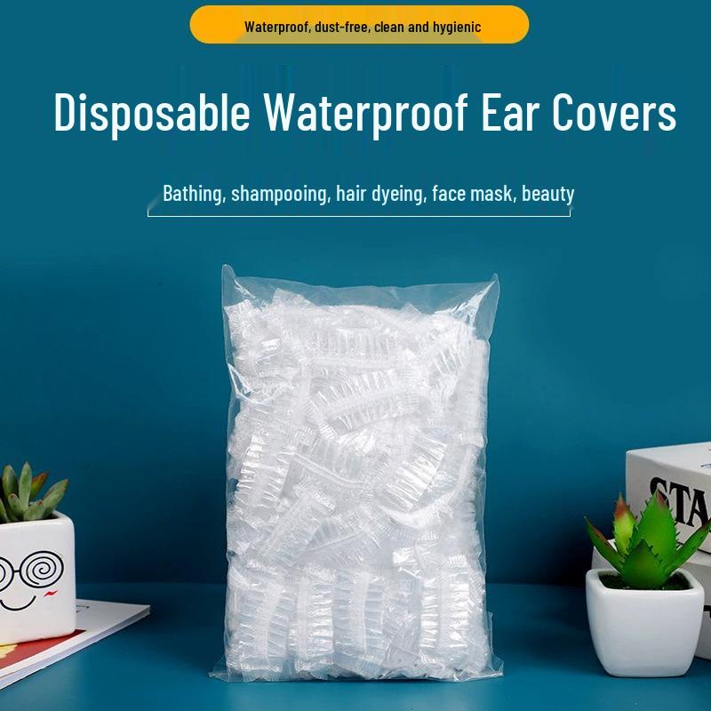 

Thickened Disposable PE Ear Covers for Hairdressing, Bathing, Dyeing, Beauty, and Shampoo - Waterproof Ear Muffs 50 Disposable Waterproof Ear Covers