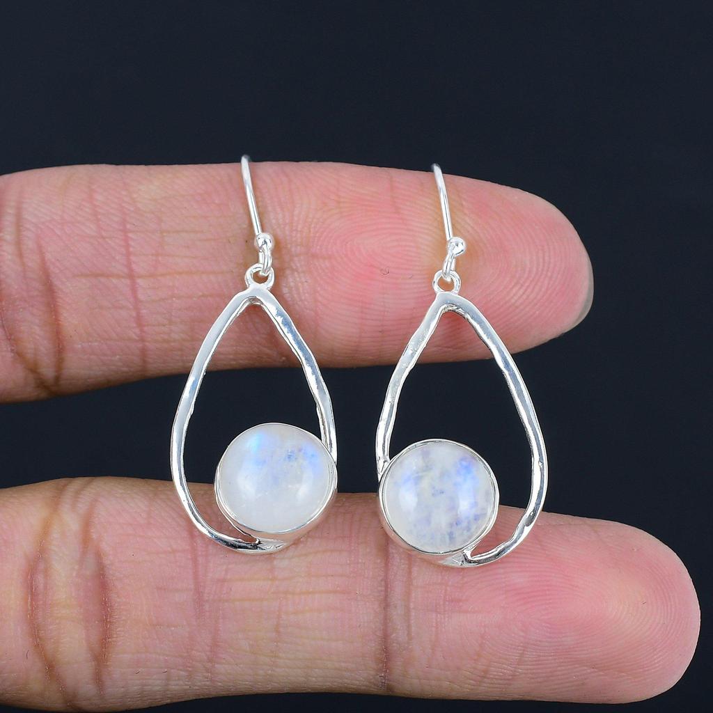 Natural Rainbow Moonstone Gemstone Earrings Solid 925 Sterling Silver Handmade Drop Dangle Earrings Jewelry Gift For Women & Girls