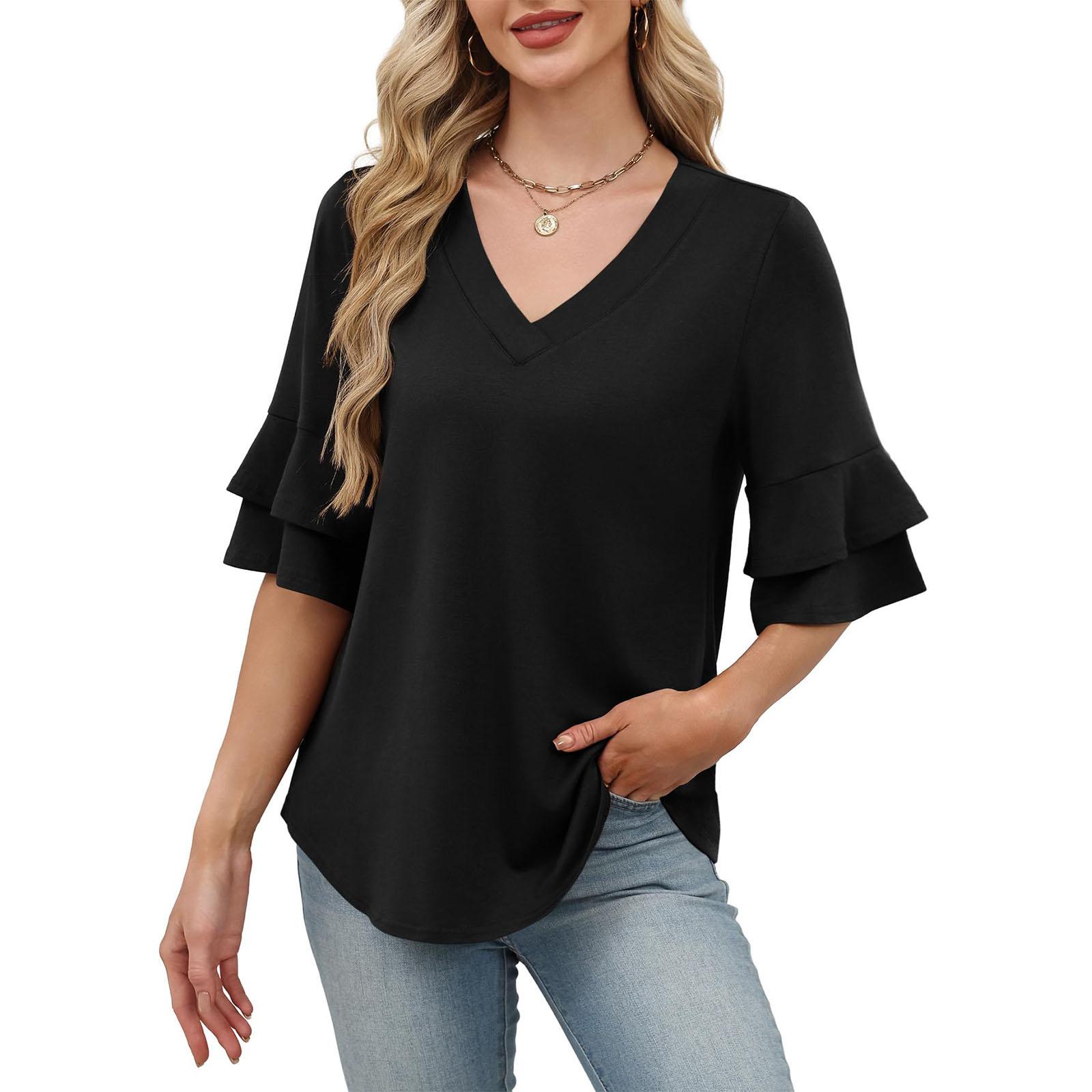 

Womens Casual Solid Color Long Sleeve Top Lightweight Comfortable Fit Basic Shirt for Everyday Wear S чорний
