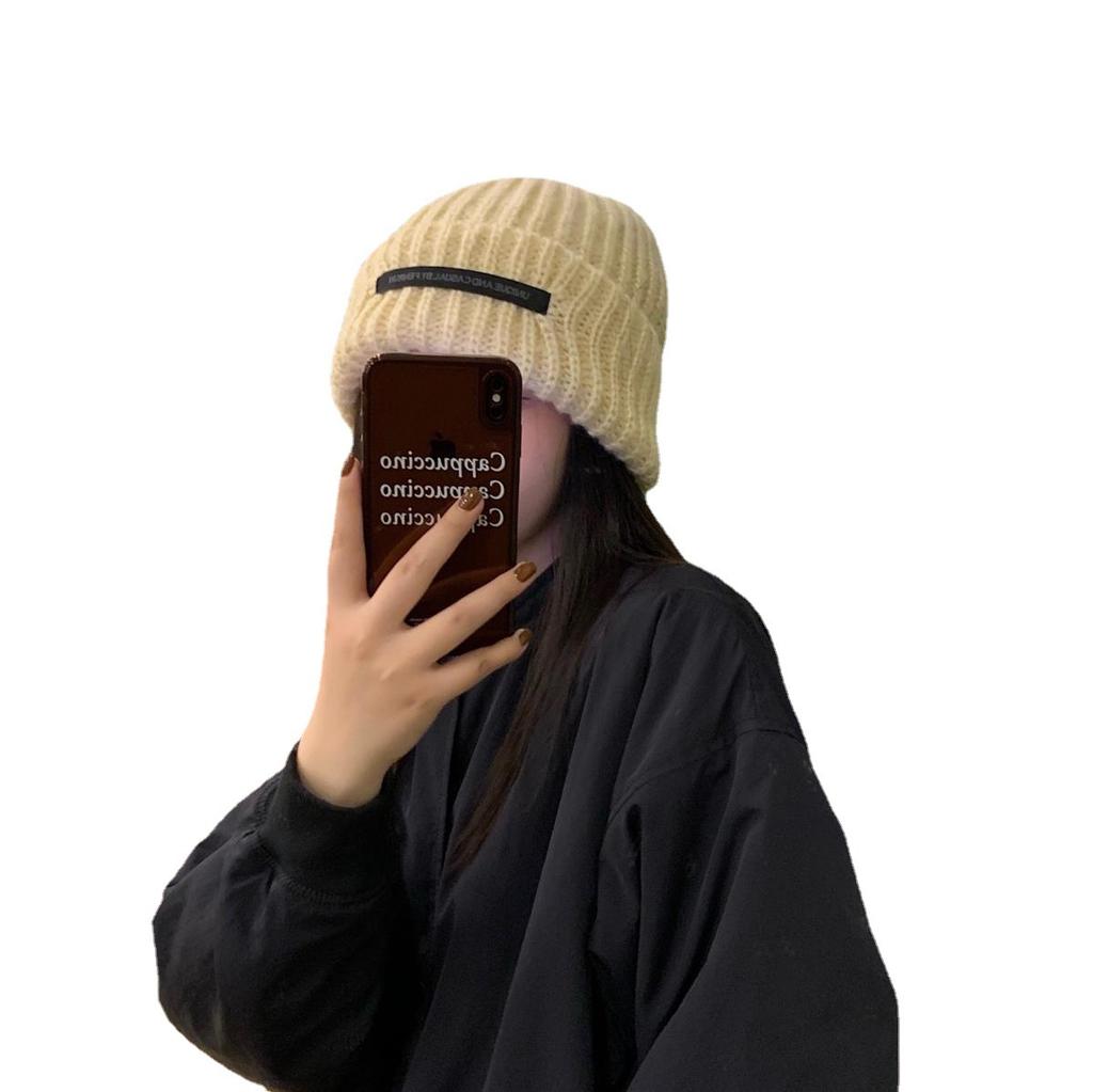 Hat Women's Autumn and Winter New Fashion Versatile Patch Big Head Circumference Thick Woolen Hat Showing Face Small Warm Knitted Hat Cold Hat
