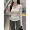 Buttoned half-open collar, regular shoulder, long-sleeve T-shirt for women, 2026 new slim-fit inner top