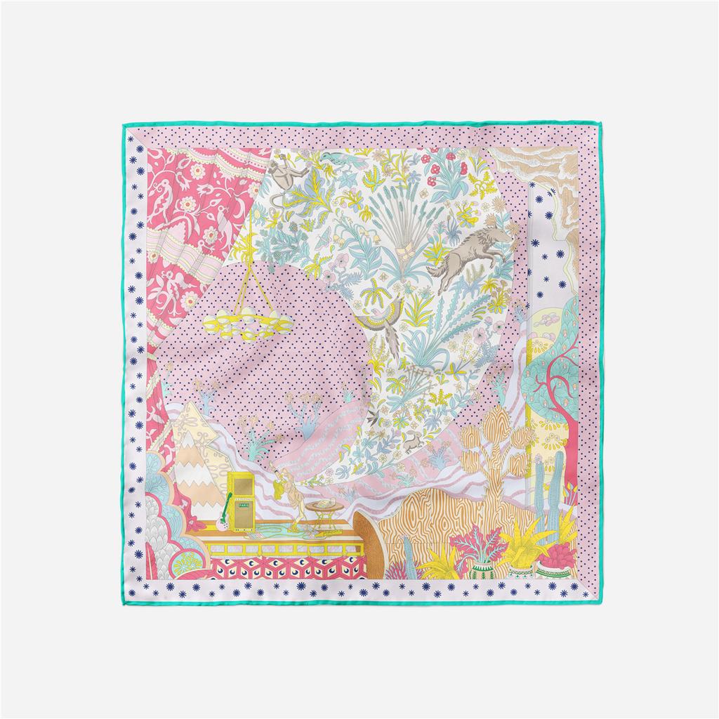 Twill Silk Scarf Woman Fashion Painting Square Scarves Wraps Bandana Small Hijab Silk Foulards Tie Headband Neckerchief 53CM