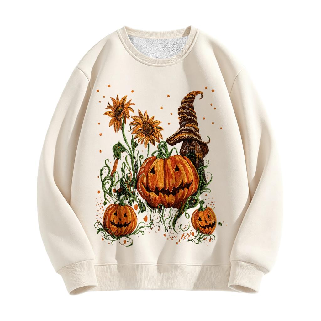 Vintage Oil Painting Pumpkin Sunflower Pullover Sweatshirt for Fall Winter