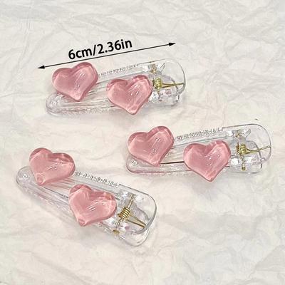 Jelly Pink Transparent Cute Heart Hair Clips Girls Heart Love Hairpins Sweet Duckbill Side Clips Simple  Hair Accessories
