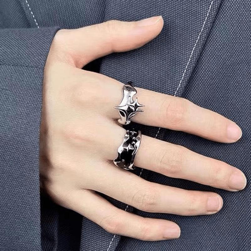 Dark Style Niche Starry Ring, Men's and Women's Fashionable Light Luxury Neutral Style Index Finger Ring, Irregular Star Opening Ring.