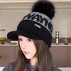 Duck tongue wool hat women's autumn and winter thickened warm ear protection hairball hat shopping cycling cold-proof knitted hat