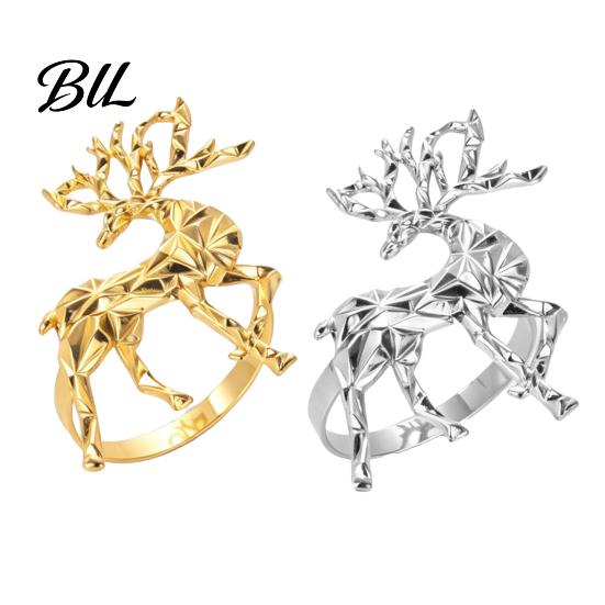 Silver Table Decor Christmas Deer Napkin Ring, Faceted Metal Elk Holder, Reusable Rings Ring for Xmas Holiday Wedding Receptions Dining Decoration